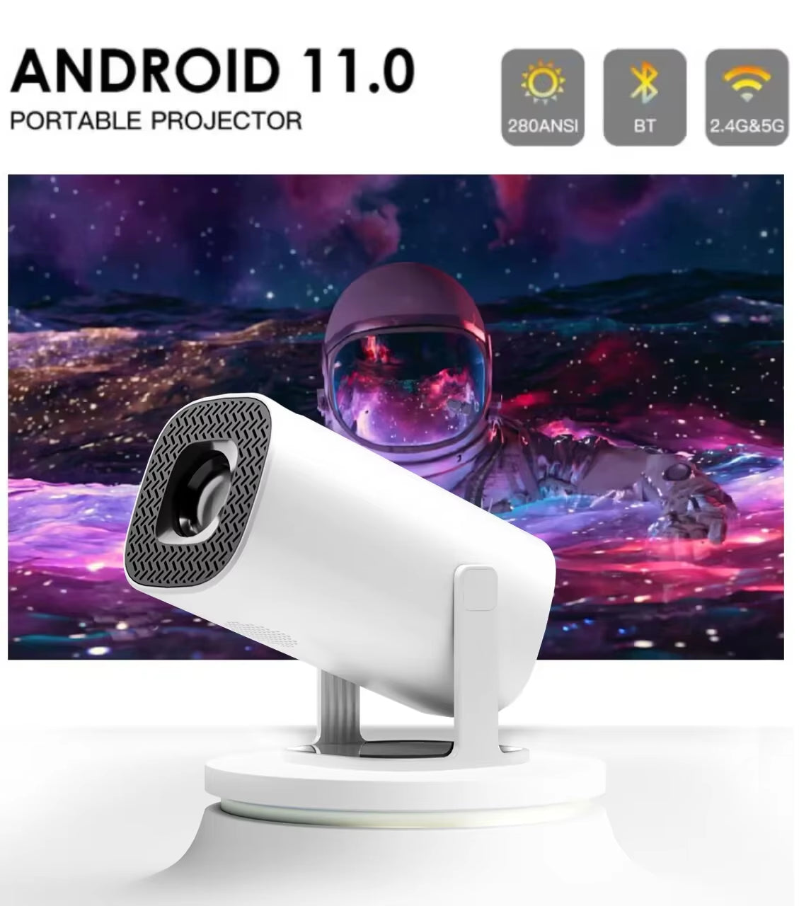 Smart Mini Projector Android 11 Wifi6 Support 4K 1080P BT5.0 Projector 1280*720P Home Cinema Portable Projector